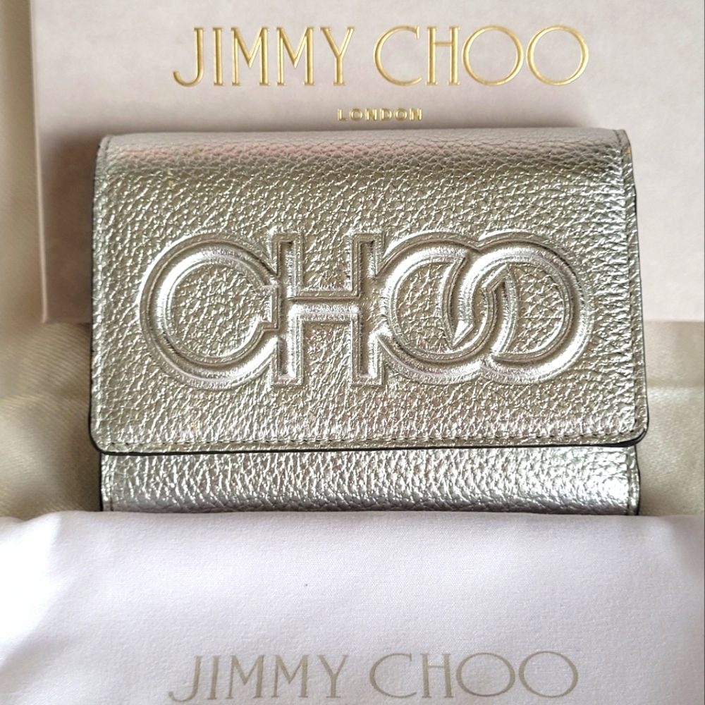 NWT! Jimmy Choo Metalic Leather Wallet, 5"W x 4"L.